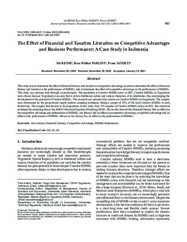 (PDF) The Effect of Financial and Taxation Literation on Competitive ...