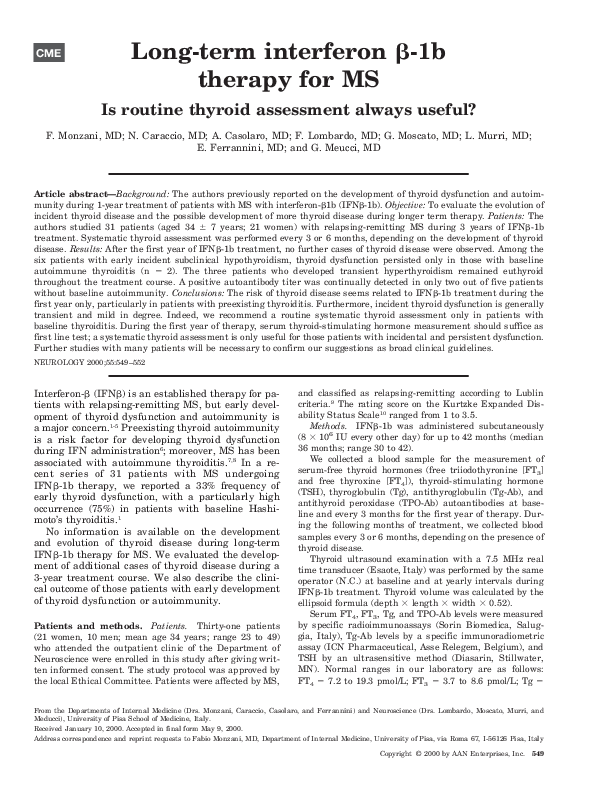 (PDF) Long-term interferon -1b therapy for MS: Is routine thyroid ...