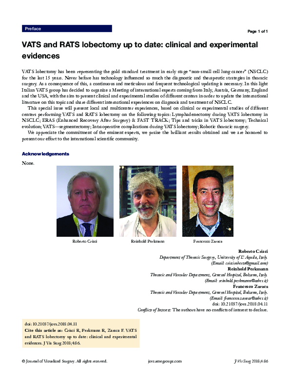 (PDF) VATS and RATS lobectomy up to date: clinical and experimental ...
