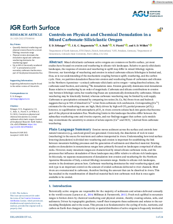 (PDF) Controls on Physical and Chemical Denudation in a Mixed Carbonate ...