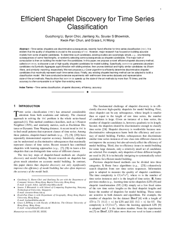 (PDF) Efficient Shapelet Discovery for Time Series Classification