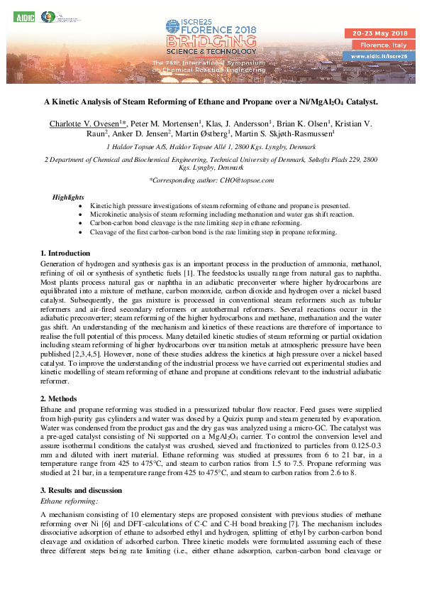 (PDF) A Kinetic Analysis of Steam Reforming of Ethane and Propane over ...