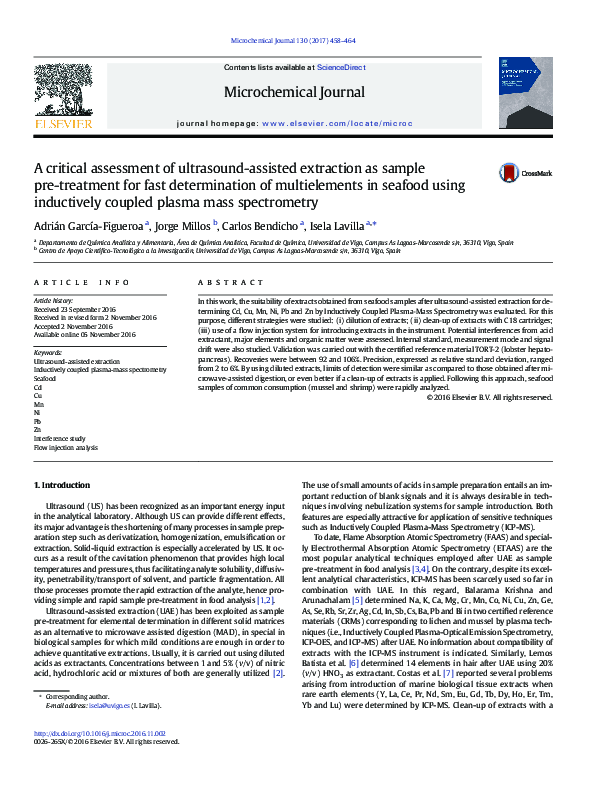 (PDF) A critical assessment of ultrasound-assisted extraction as sample ...