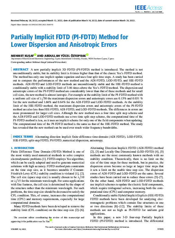 (PDF) Partially Implicit FDTD (PI-FDTD) Method for Lower Dispersion and ...
