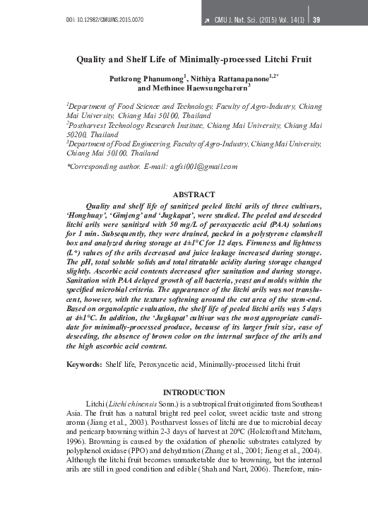 (PDF) Quality and Shelf Life of Minimallyprocessed Litchi Fruit