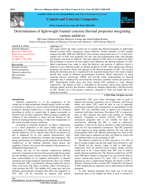 (PDF) Determination of lightweight foamed concrete thermal properties ...