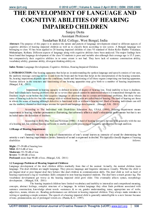 (PDF) The Development of Language and Cognitive Abilities of Hearing ...
