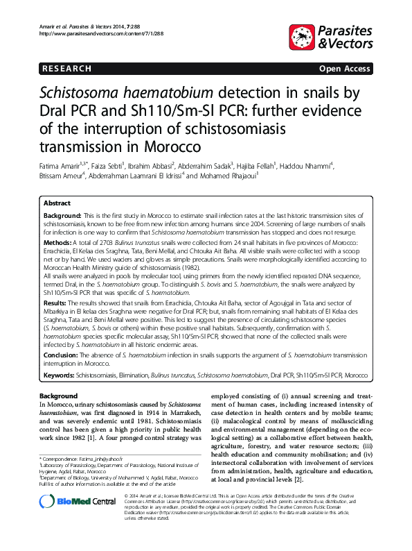 (PDF) Schistosoma haematobium detection in snails by DraI PCR and Sh110 ...