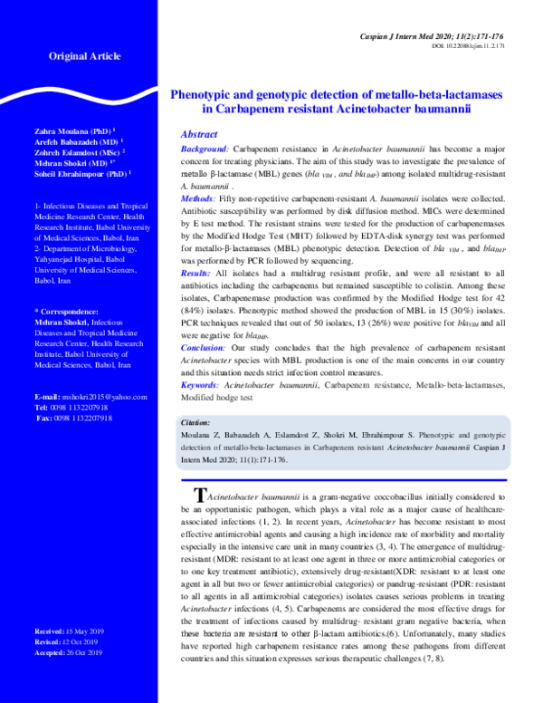 (PDF) Phenotypic and genotypic detection of metallo-beta-lactamases in ...