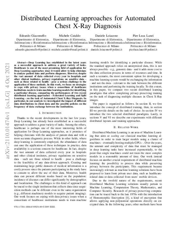 (PDF) Distributed Learning Approaches for Automated Chest X-Ray Diagnosis