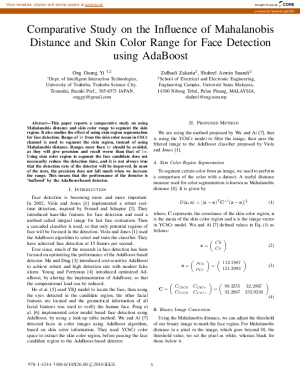 (PDF) Comparative study on the influence of Mahalanobis distance and ...