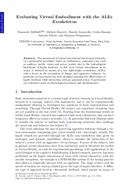 (PDF) Evaluating Virtual Embodiment with the ALEx Exoskeleton