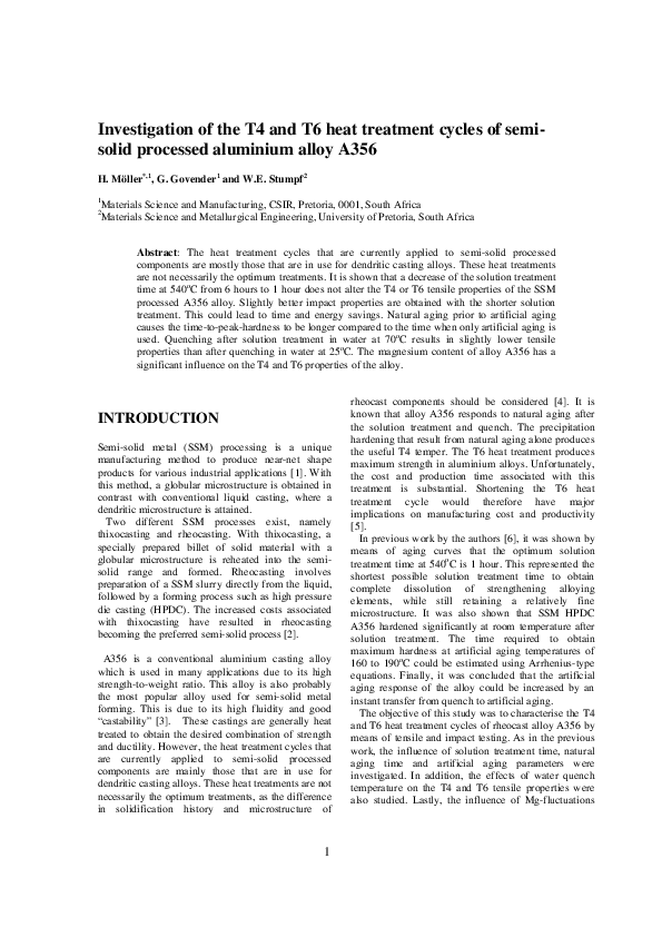 (PDF) Investigation of the T4 and T6 Heat Treatment Cycles of Semi ...