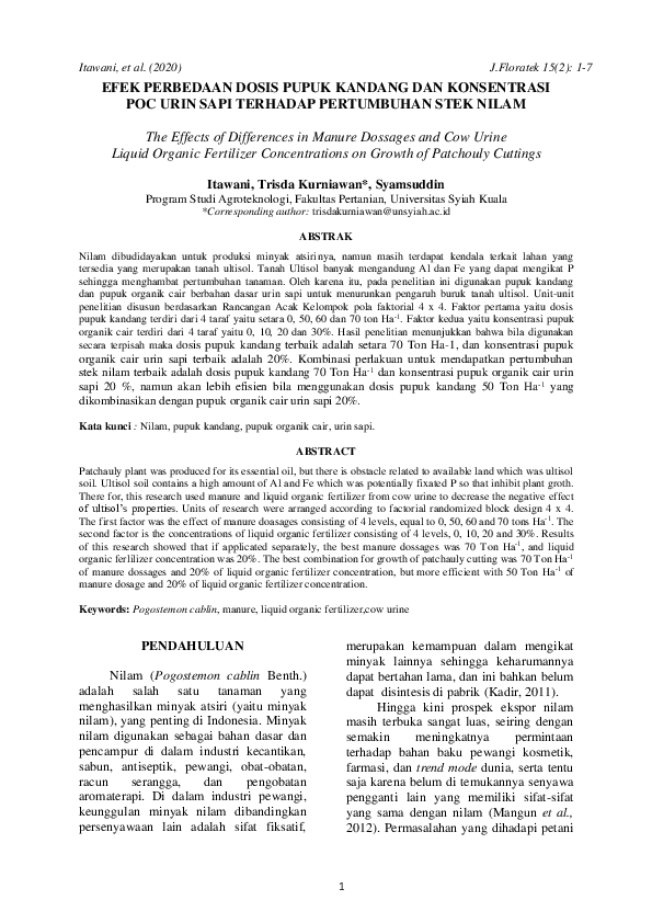 (PDF) Efek Perbedaan Dosis Pupuk Kandang Dan Konsentrasi Poc Urin Sapi ...