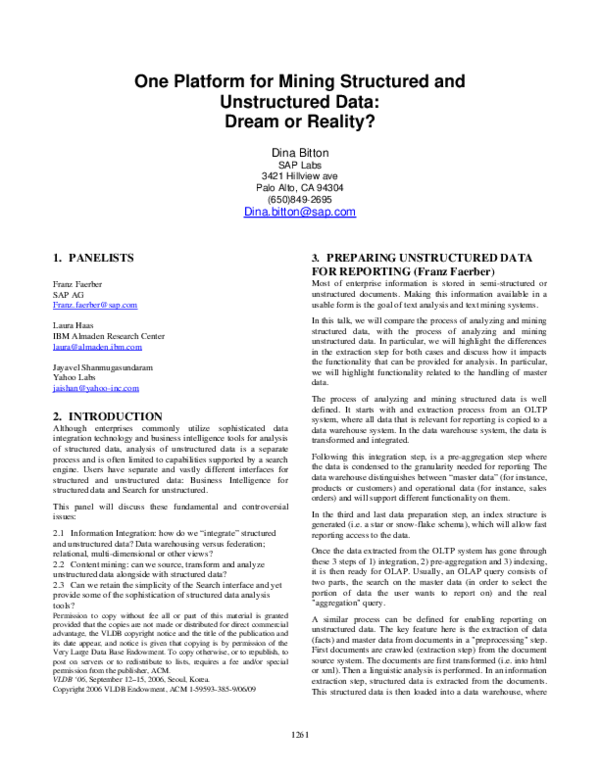 (PDF) Panel: One Platform for Mining Structured & Unstructured Data ...