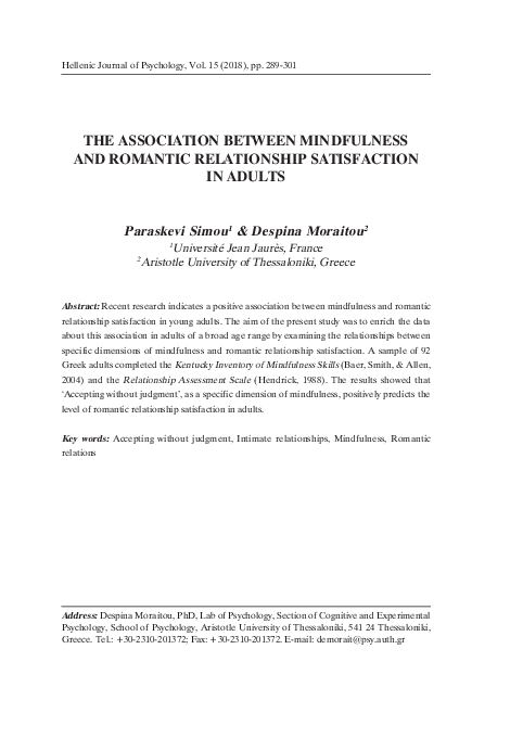 (PDF) The Association Between Mindfulness and Romantic Relationship ...