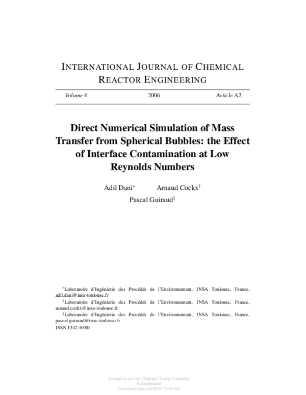 (PDF) Direct Numerical Simulation of Mass Transfer from Spherical ...