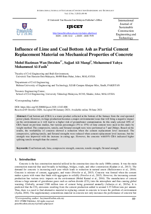 (PDF) Influence of Lime and Coal Bottom Ash as Partial Cement ...