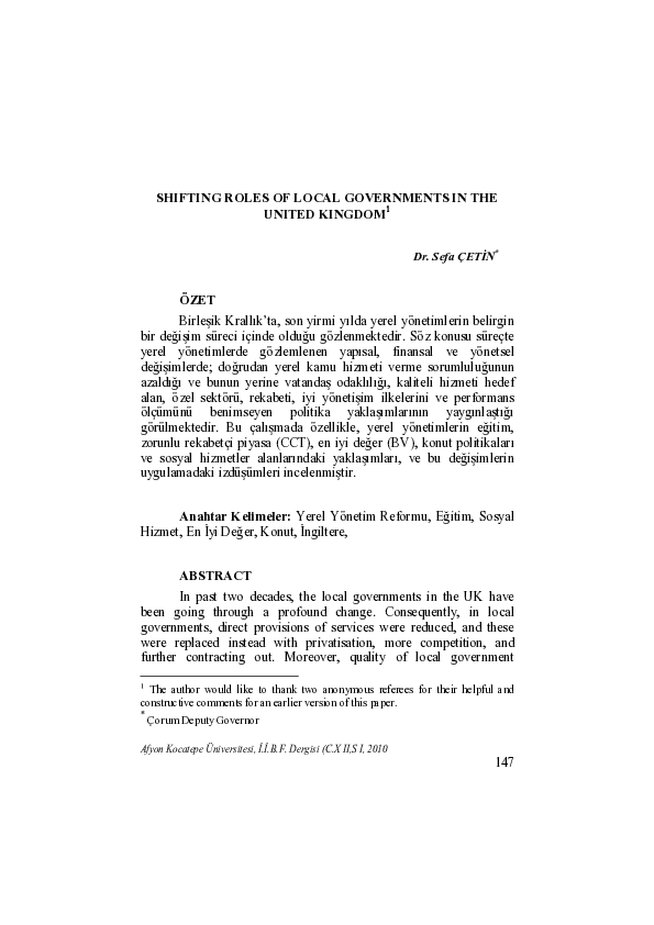 (PDF) Shifting Roles of Local Governments in the United Kingdom