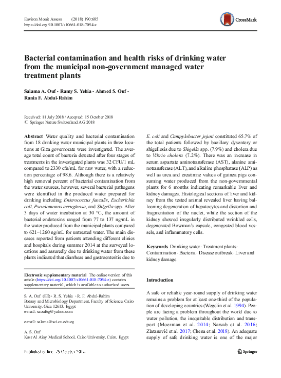 (PDF) Bacterial contamination and health risks of drinking water from ...