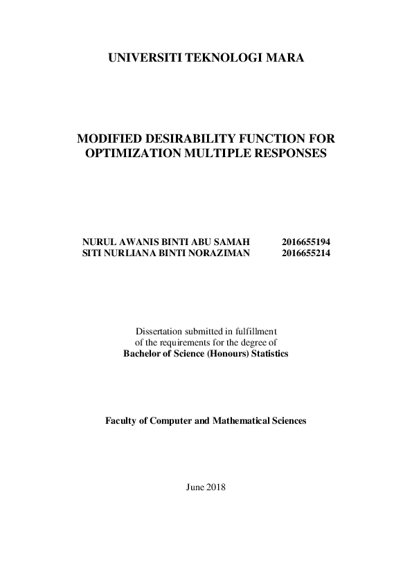 (PDF) Modified Desirability Function For Optimization of Multiple Responses