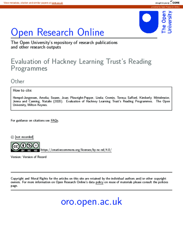 (PDF) Evaluation of Hackney Learning Trust's Reading Programmes