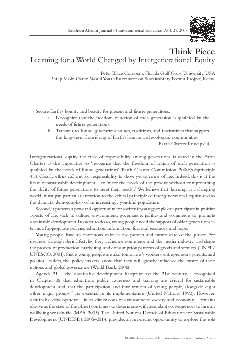 (PDF) Think Piece. Learning for a World Changed by Intergenerational Equity