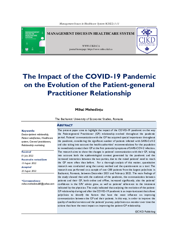 (PDF) The Impact of the COVID-19 Pandemic on the Evolution of the ...