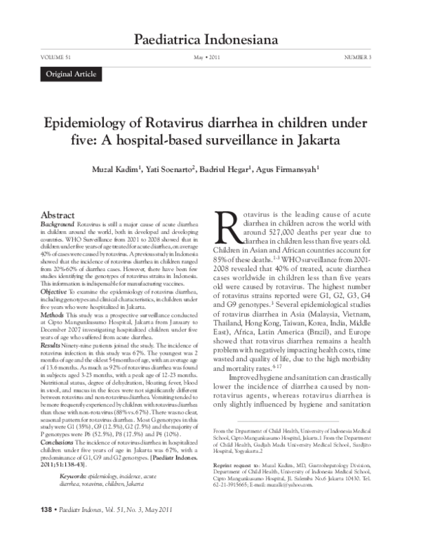 (PDF) Epidemiology of Rotavirus diarrhea in children under five: A ...