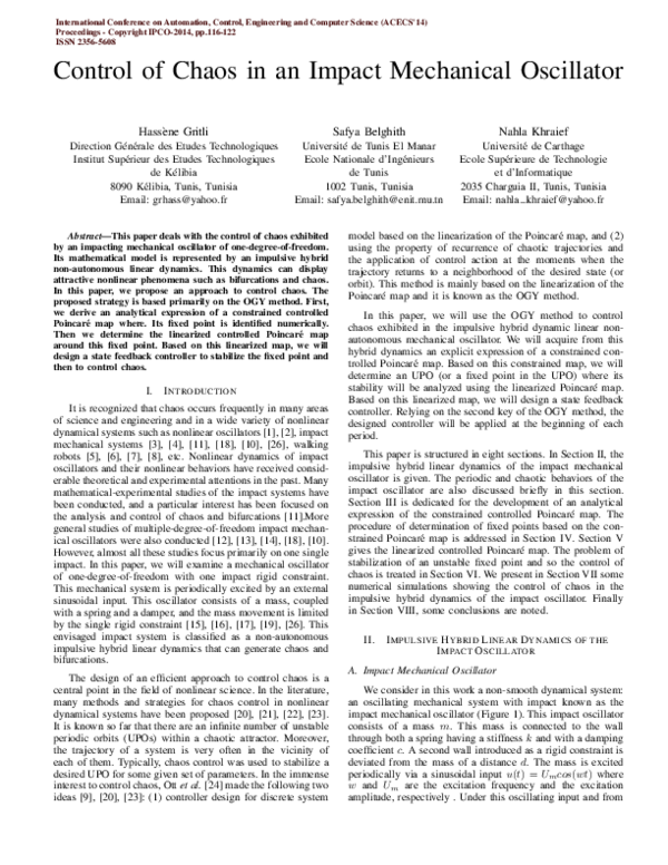 (PDF) Control of Chaos in an Impact Mechanical Oscillator