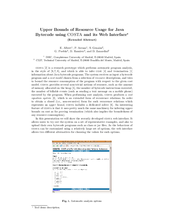 (PDF) Upper Bounds of Resource Usage for Java Bytecode using COSTA and ...