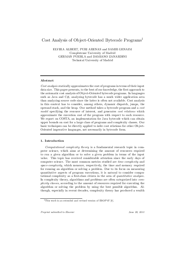 (PDF) Cost analysis of object-oriented bytecode programs