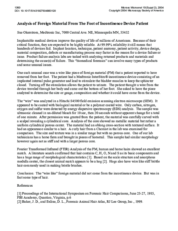 (PDF) Analysis of Foreign Material From the Foot of Incontinence Device ...