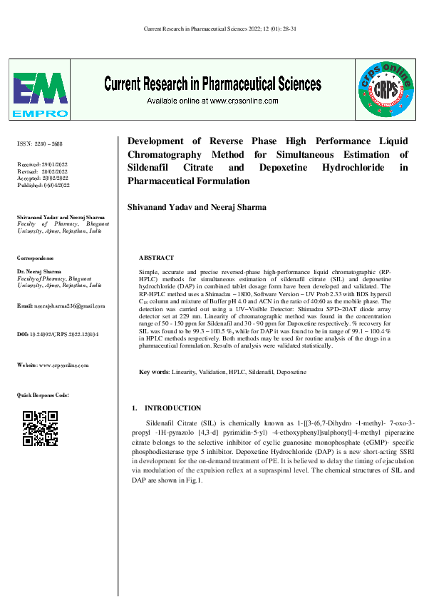(PDF) Development of Reverse Phase High Performance Liquid ...