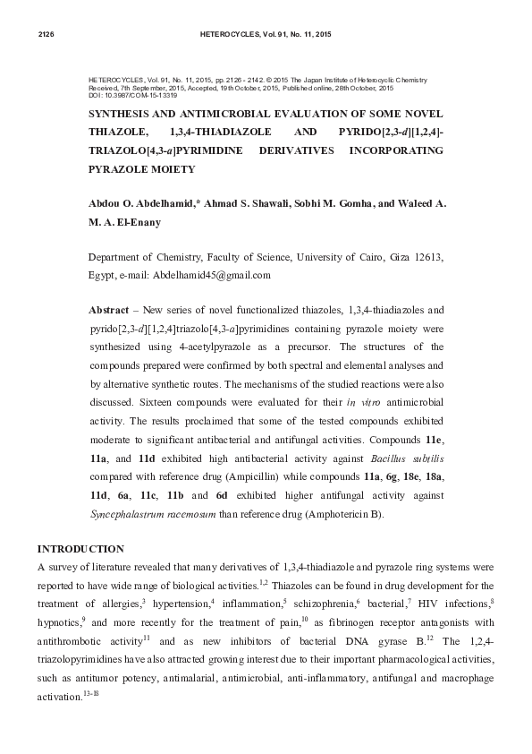 (PDF) Synthesis and Antimicrobial Evaluation of Some New Thiazole ...