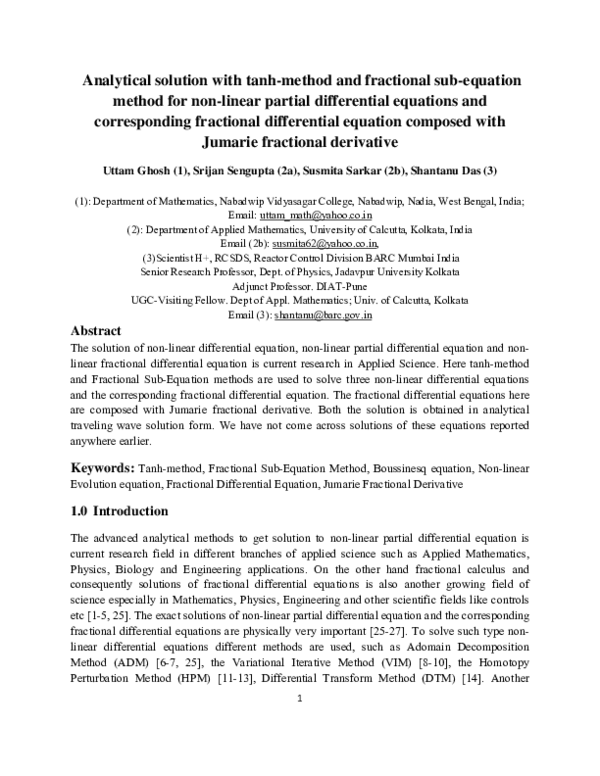 (PDF) Analytical solution with tanh-method and fractional sub-equation ...