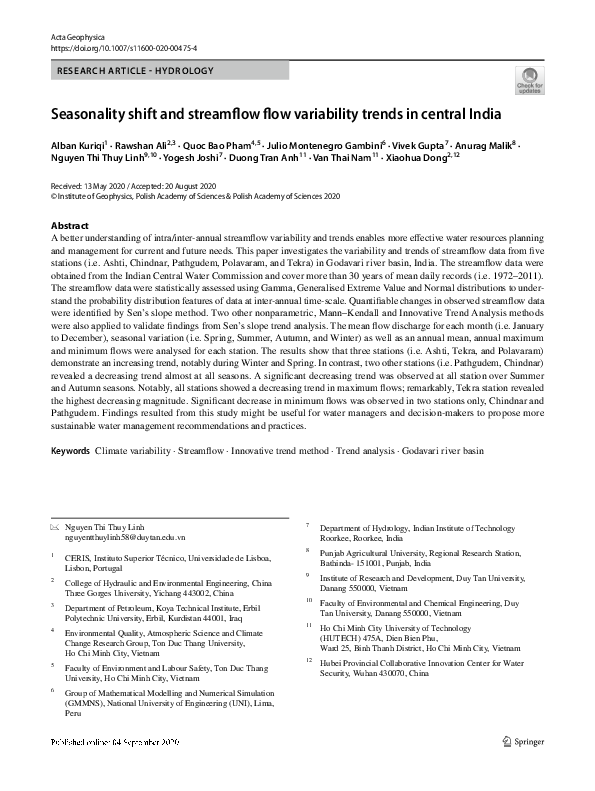 (PDF) Seasonality shift and streamflow flow variability trends in ...