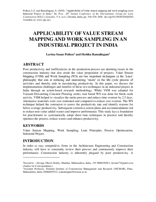 (PDF) Applicability of Value Stream Mapping and Work Sampling in an ...