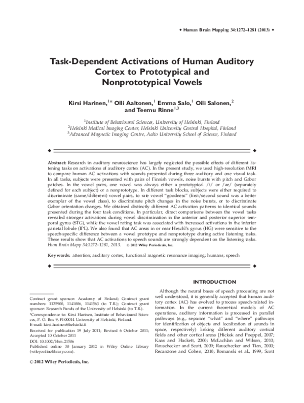 (PDF) Task-dependent activations of human auditory cortex to ...