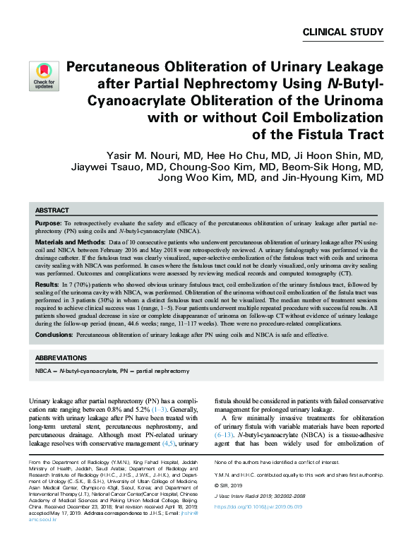 (PDF) Percutaneous Obliteration of Urinary Leakage after Partial ...