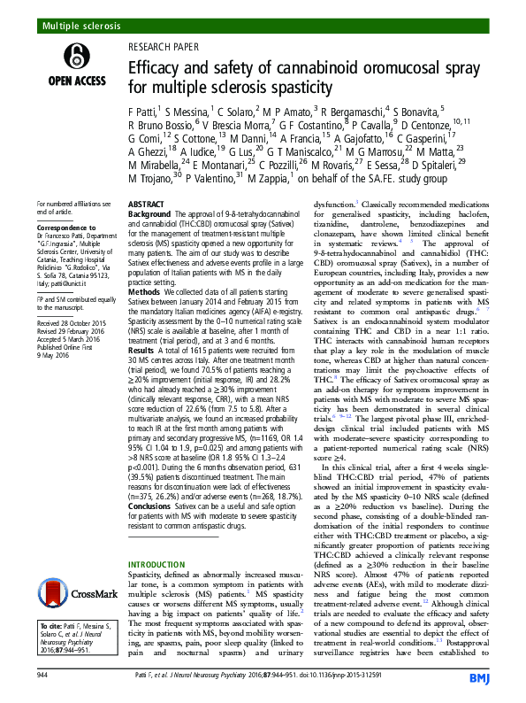 (PDF) Efficacy and safety of cannabinoid oromucosal spray for multiple ...