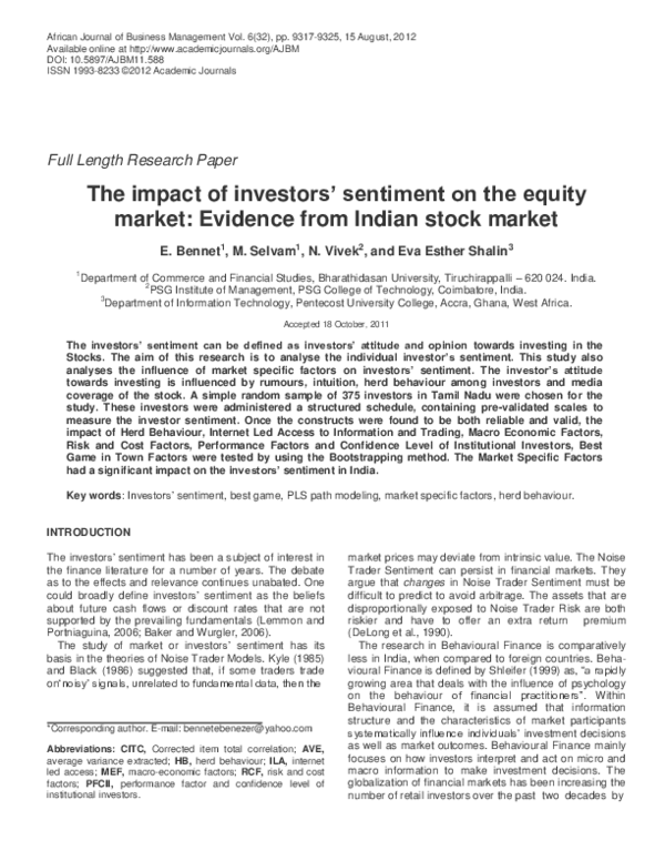 (PDF) The impact of investors’ sentiment on the equity market: Evidence ...