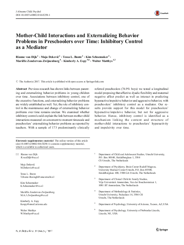 (PDF) Mother-Child Interactions and Externalizing Behavior Problems in ...