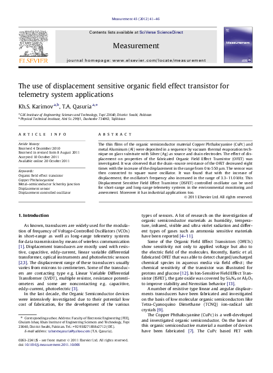 (PDF) The use of displacement sensitive organic field effect transistor ...