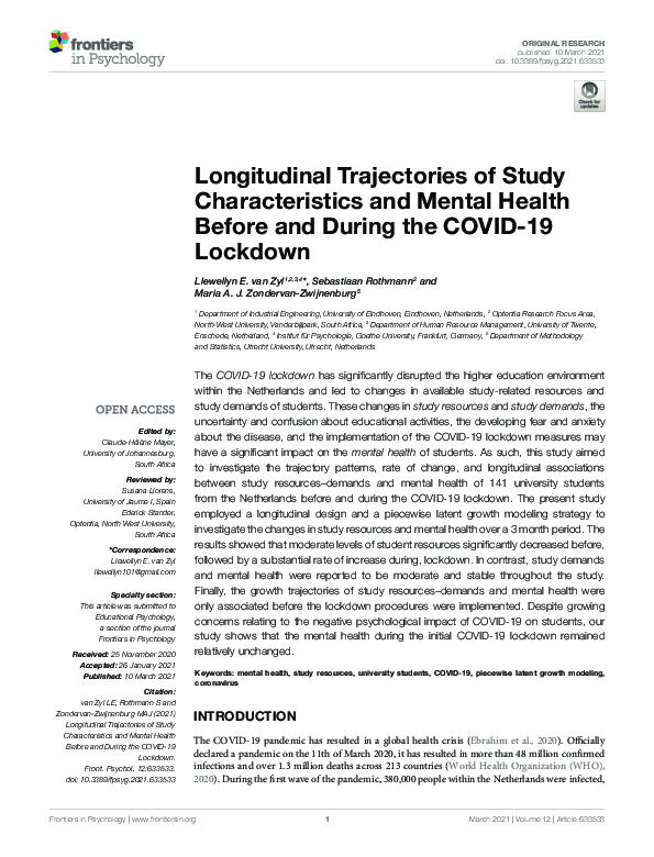 (PDF) Longitudinal Trajectories of Study Characteristics and Mental ...