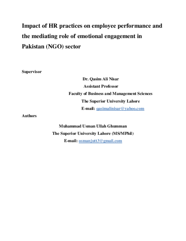 (PDF) Impact of HR practices on employee performance and the mediating ...