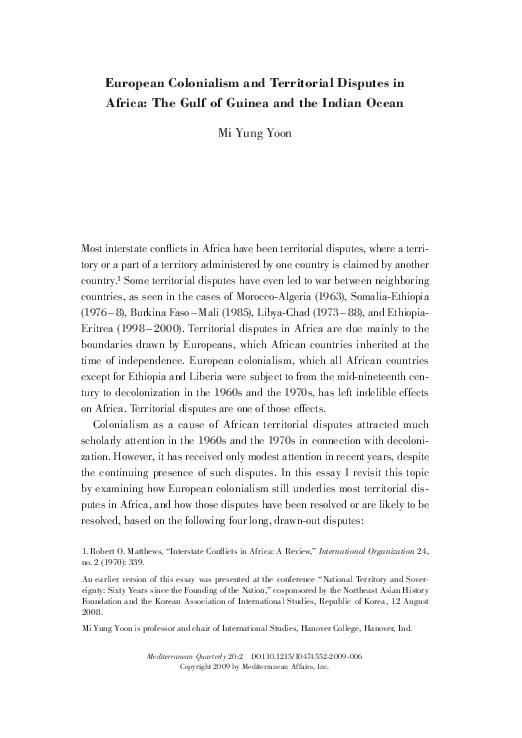 (PDF) European Colonialism and Territorial Disputes in Africa: The Gulf ...