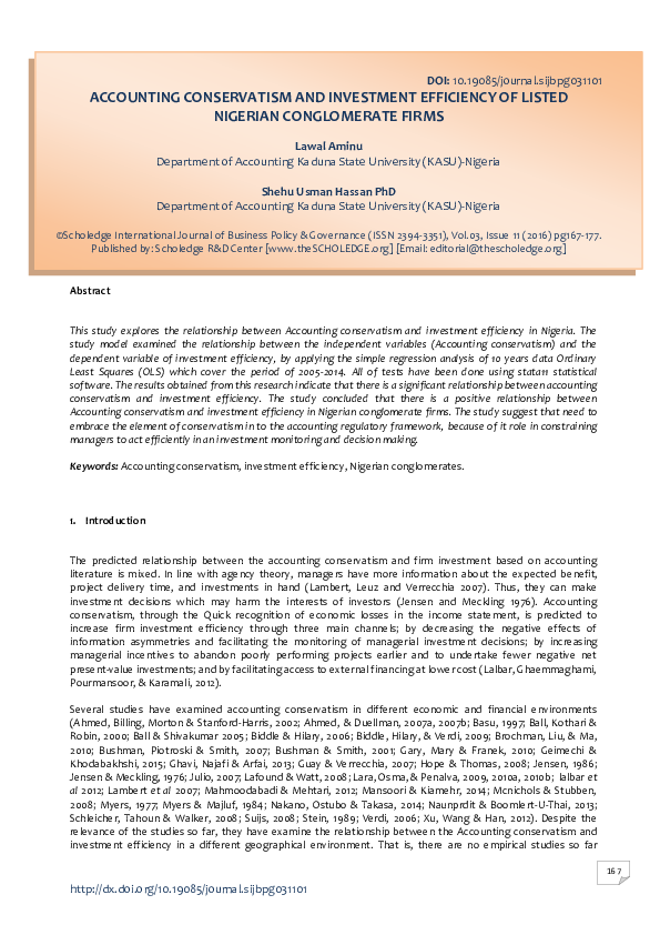 (PDF) Accounting Conservatism and Investment Efficiency of Listed ...
