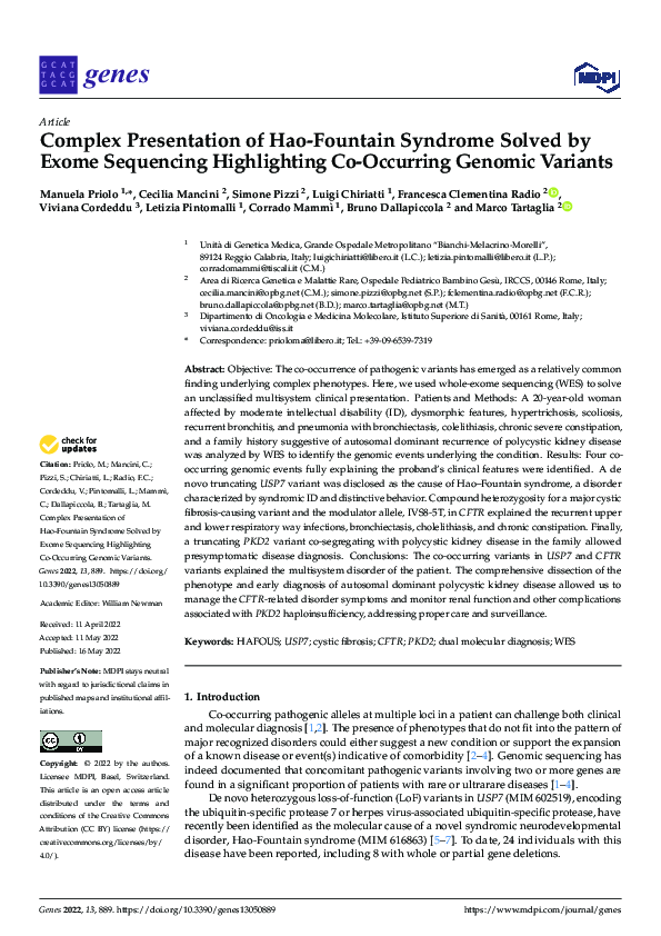 (PDF) Complex Presentation of HaoFountain Syndrome Solved by Exome