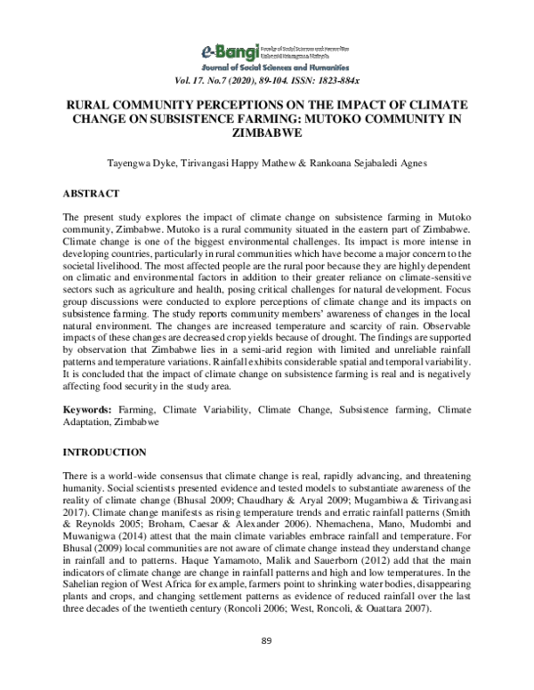 (PDF) Rural Community Perceptions on the Impact of Climate Change on ...
